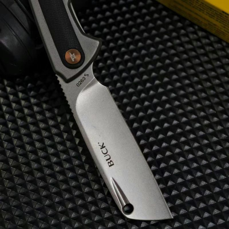 BK-263 XL Knives Manual Flipper Knife 2.83" D2 Cleaver-Style Blade, Gray Anodized Aluminum Handles with Black G10 Onlay