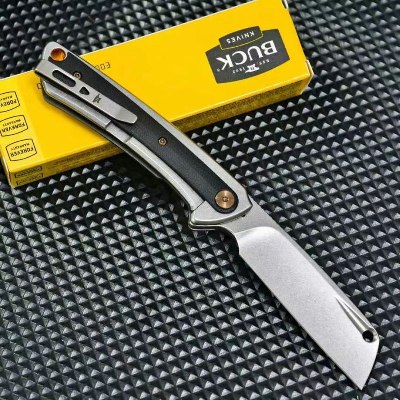 BK-263 XL Knives Manual Flipper Knife 2.83" D2 Cleaver-Style Blade, Gray Anodized Aluminum Handles with Black G10 Onlay