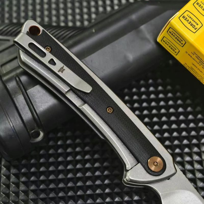 BK-263 XL Knives Manual Flipper Knife 2.83" D2 Cleaver-Style Blade, Gray Anodized Aluminum Handles with Black G10 Onlay
