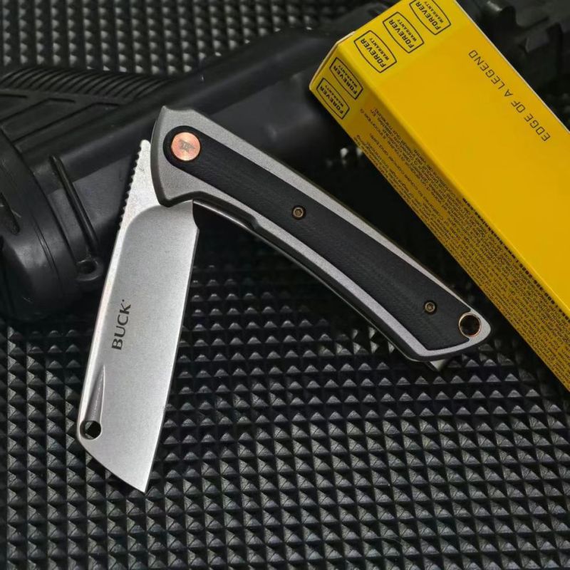 BK-263 XL Knives Manual Flipper Knife 2.83" D2 Cleaver-Style Blade, Gray Anodized Aluminum Handles with Black G10 Onlay