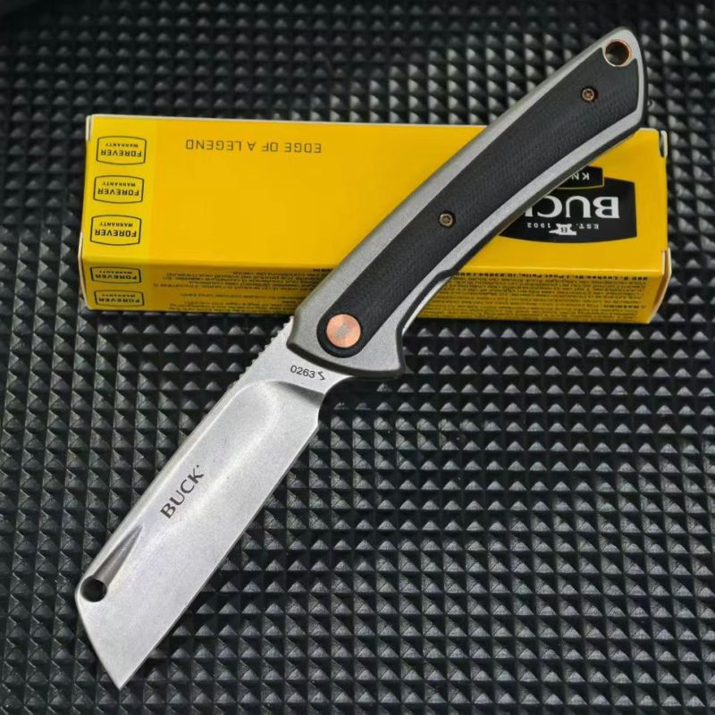 BK-263 XL Knives Manual Flipper Knife 2.83" D2 Cleaver-Style Blade, Gray Anodized Aluminum Handles with Black G10 Onlay
