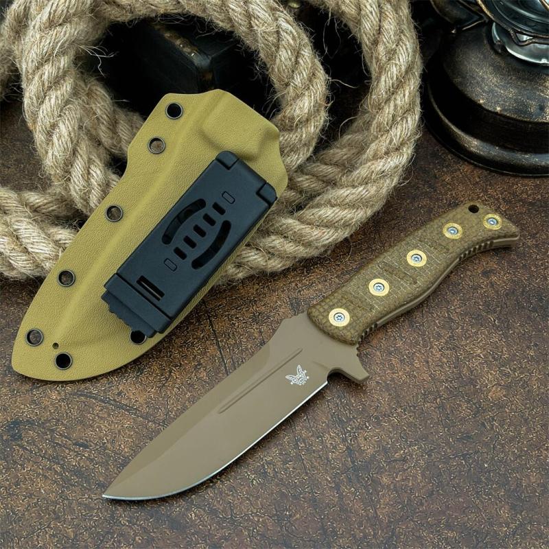 BM 375SFE Knives Shane Sibert Adamas Fixed Blade Knife 4.2" D2 Plain Blade, Micarta Handles