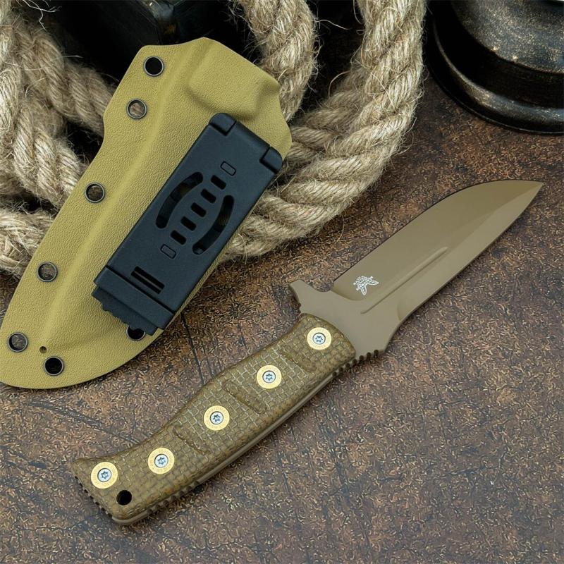 BM 375SFE Knives Shane Sibert Adamas Fixed Blade Knife 4.2" D2 Plain Blade, Micarta Handles