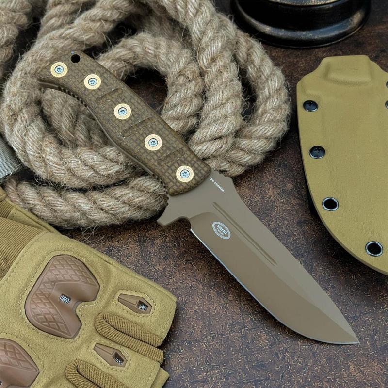 BM 375SFE Knives Shane Sibert Adamas Fixed Blade Knife 4.2" D2 Plain Blade, Micarta Handles