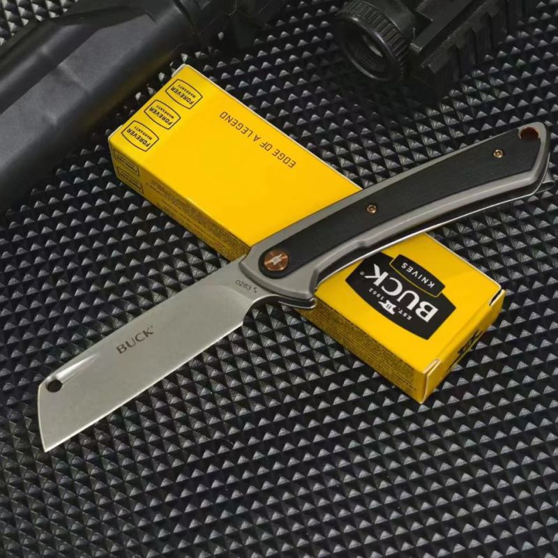 BK-263 XL Knives Manual Flipper Knife 2.83" D2 Cleaver-Style Blade, Gray Anodized Aluminum Handles with Black G10 Onlay