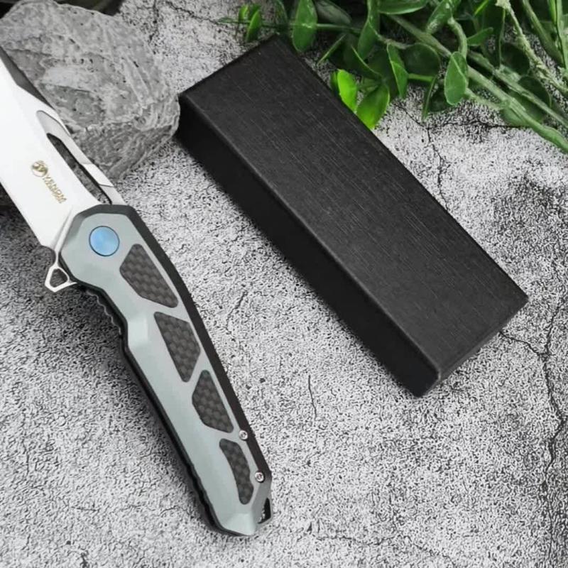 KV-Venom Knife Folding 3.54" D2 Satin Drop Point Blade, Carbon Fiber + Aluminum Handles