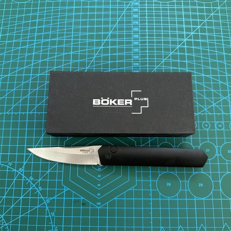 Boker Plus Kwaiken Knife AUTO Folding 3.5" 154CM Blade, Black Aluminum Handles