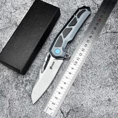 KV-Venom Knife Folding 3.54" D2 Satin Drop Point Blade, Carbon Fiber + Aluminum Handles