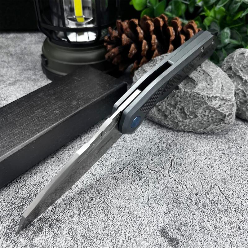 KV-Venom Knife Folding 3.54" D2 Satin Drop Point Blade, Carbon Fiber + Aluminum Handles