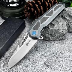 KV-Venom Knife Folding 3.54" D2 Satin Drop Point Blade, Carbon Fiber + Aluminum Handles