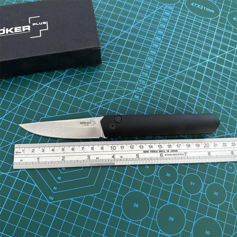 Boker Plus Kwaiken Knife AUTO Folding 3.5" 154CM Blade, Black Aluminum Handles