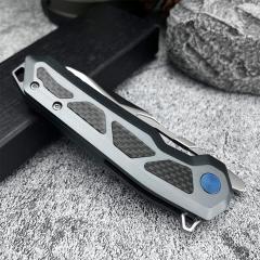 KV-Venom Knife Folding 3.54" D2 Satin Drop Point Blade, Carbon Fiber + Aluminum Handles