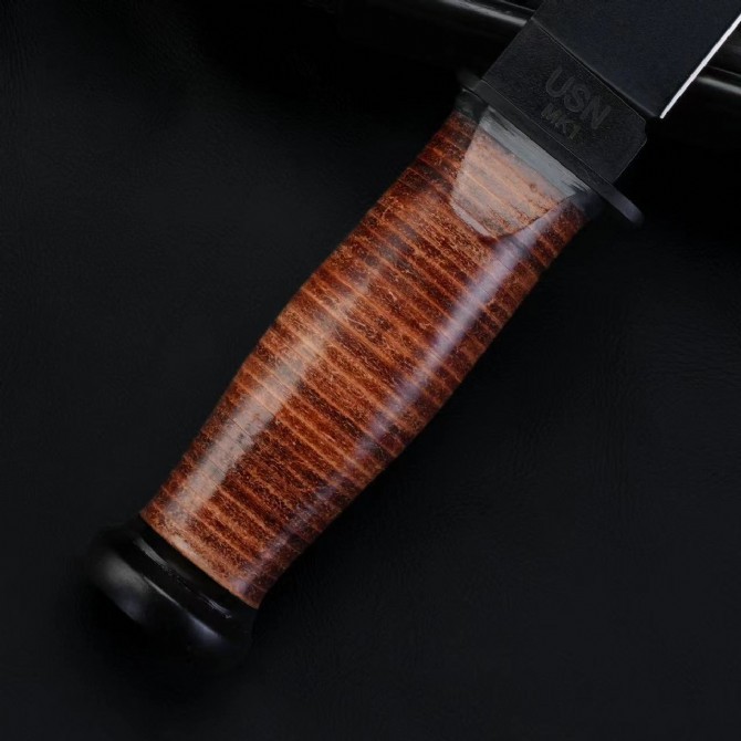 KA-BAR Mark I 2225 Knife Fixed Blade 4.33" 1095 Clip Point Blade, Cowhide Handles