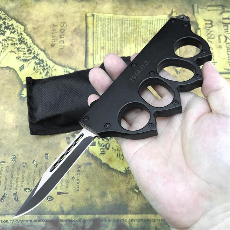 CS 1918 Boxing Knuckles Knifes Auto Folding Knife 3.62" 440c Plain Blade, Zinc Alloy Handles