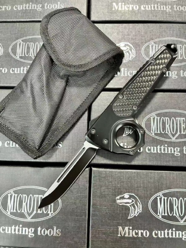 MT Ring Boxing Knuckles Knifes OTF Auto Knife 3.46" 440 Plain Blade, Carbon Fiber + Alloy Handles