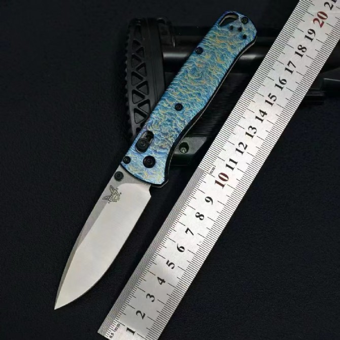 BM Customize 535BK Knives Bugout AXIS Folding Knife 3.15" M390 Satin Plain Blade, TC4 Handles