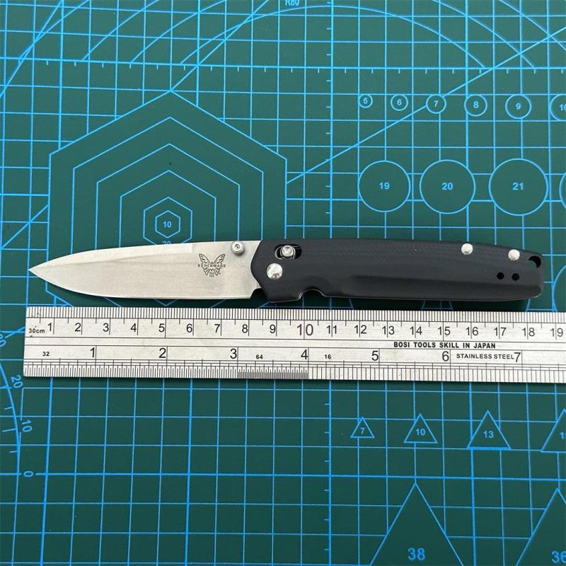 BM Mini 485 Knives Bugout AXIS Folding Knife 3.18" M390 Plain Blade, G10/Carbon Fiber Handles - 485BK-2