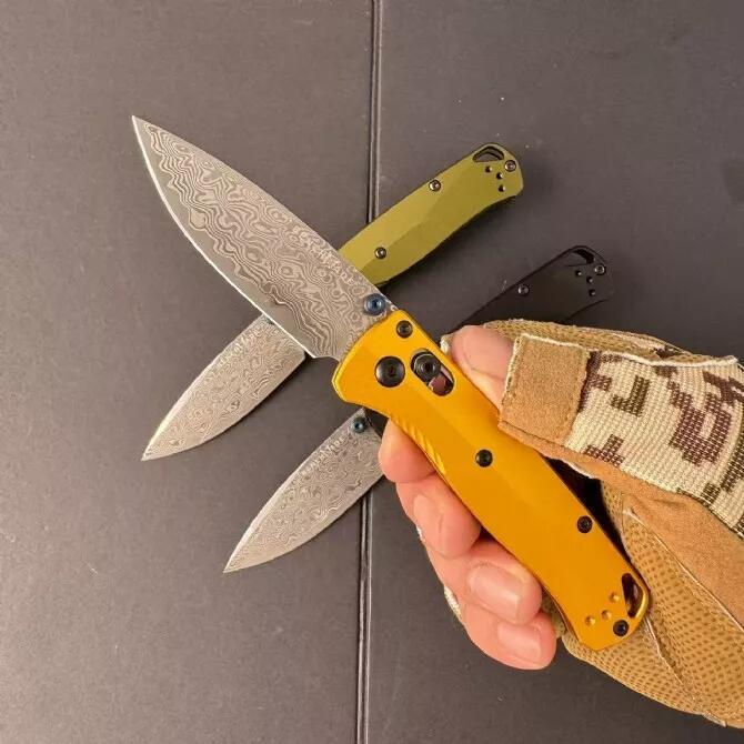 BM 533SL-10 Knives Bugout AXIS Folding Knife 2.76" Damascus Satin Plain Blade, Aluminum Handles