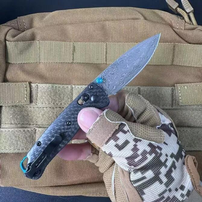 BM Mini 533 Knifes Bugout AXIS Folding Knife 2.75" Damascus Plain Blade, Carbon Fiber Handles - 533-3