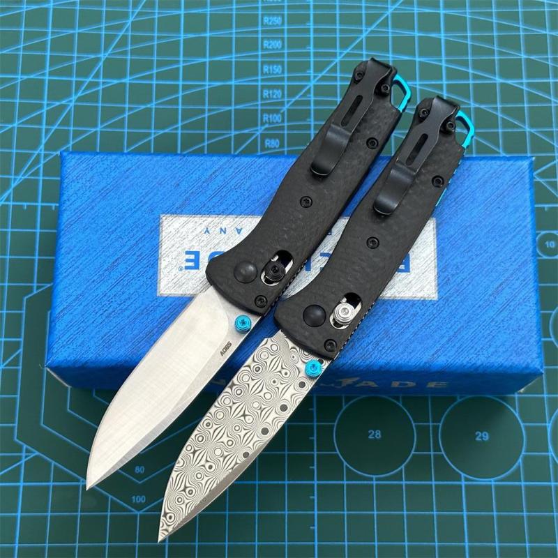 BM Mini 533 Knives  Bugout AXIS Folding Knife 2.75" S90V/Damascus Plain Blade, Carbon Fiber Handles - 533-3