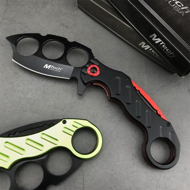 CS Four-eyes Knifes Boxing Knuckles Folding Knife 3.62" 5Cr13 Plain Blade, Aluminum Alloy Handles