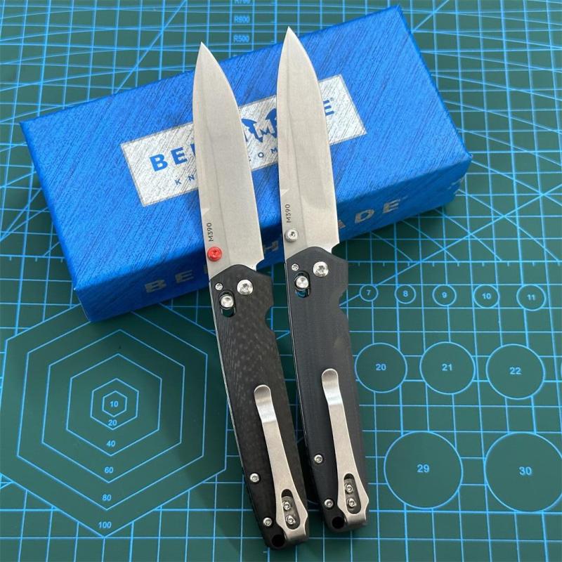 BM Mini 485 Knives Bugout AXIS Folding Knife 3.18" M390 Plain Blade, G10/Carbon Fiber Handles - 485BK-2