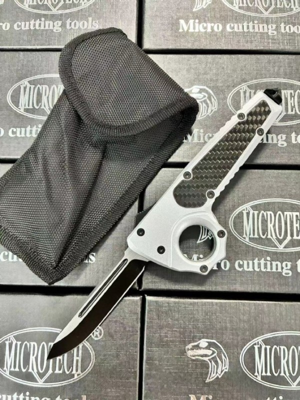 MT Ring Boxing Knuckles Knifes OTF Auto Knife 3.46" 440 Plain Blade, Carbon Fiber + Alloy Handles