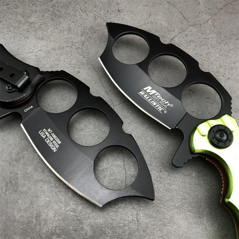 CS Four-eyes Knifes Boxing Knuckles Folding Knife 3.62" 5Cr13 Plain Blade, Aluminum Alloy Handles