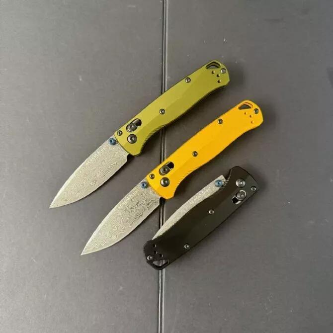BM 533SL-10 Knives Bugout AXIS Folding Knife 2.76" Damascus Satin Plain Blade, Aluminum Handles