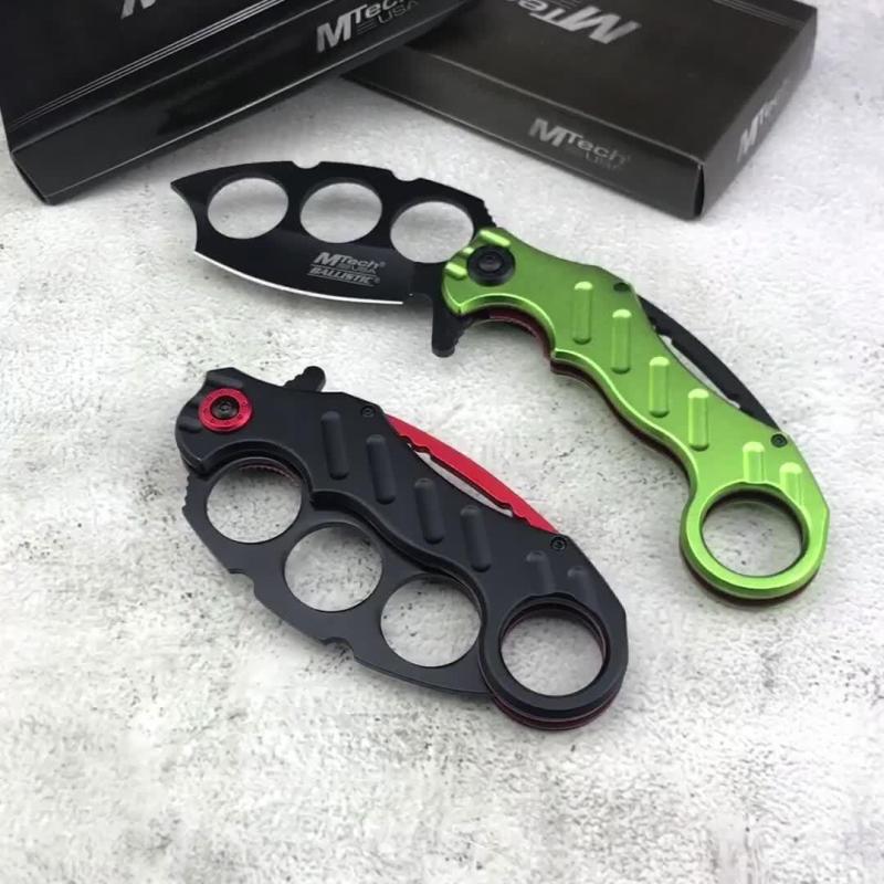 CS Four-eyes Knifes Boxing Knuckles Folding Knife 3.62" 5Cr13 Plain Blade, Aluminum Alloy Handles