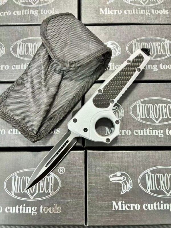 MT Ring Boxing Knuckles Knifes OTF Auto Knife 3.46" 440 Plain Blade, Carbon Fiber + Alloy Handles