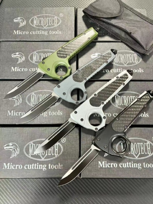 MT Ring Boxing Knuckles Knifes OTF Auto Knife 3.46" 440 Plain Blade, Carbon Fiber + Alloy Handles
