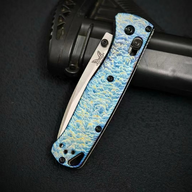 BM Customize 535BK Knives Bugout AXIS Folding Knife 3.15" M390 Satin Plain Blade, TC4 Handles