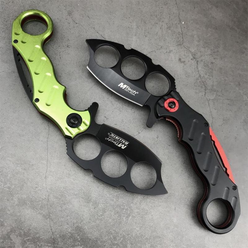 CS Four-eyes Knifes Boxing Knuckles Folding Knife 3.62" 5Cr13 Plain Blade, Aluminum Alloy Handles