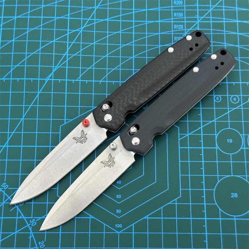 BM Mini 485 Knives Bugout AXIS Folding Knife 3.18" M390 Plain Blade, G10/Carbon Fiber Handles - 485BK-2