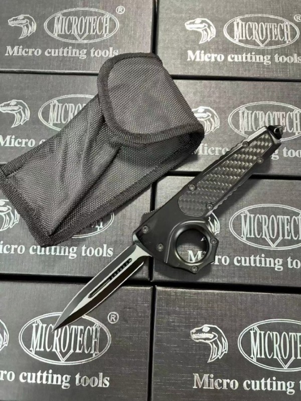 MT Ring Boxing Knuckles Knifes OTF Auto Knife 3.46" 440 Plain Blade, Carbon Fiber + Alloy Handles
