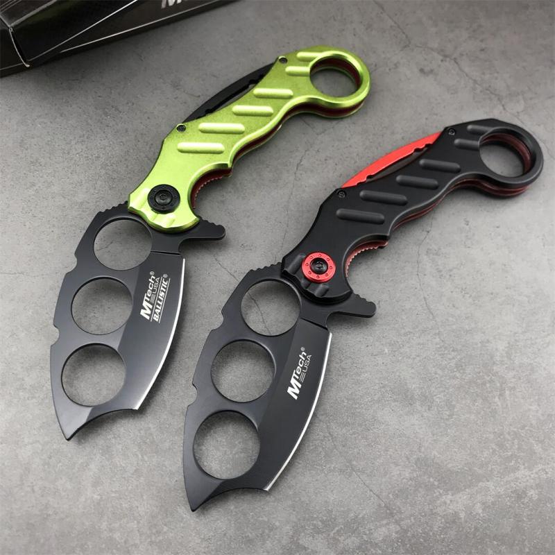 CS Four-eyes Knifes Boxing Knuckles Folding Knife 3.62" 5Cr13 Plain Blade, Aluminum Alloy Handles