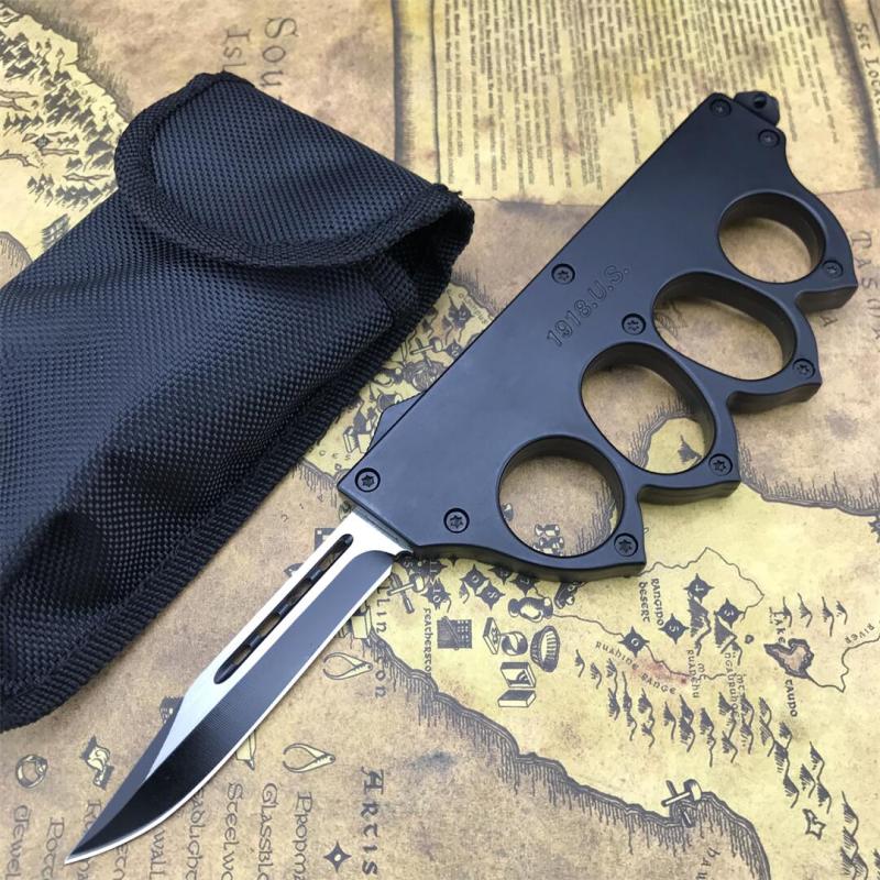 CS 1918 Boxing Knuckles Knifes Auto Folding Knife 3.62" 440c Plain Blade, Zinc Alloy Handles