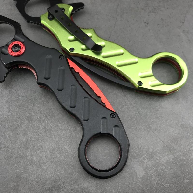 CS Four-eyes Knifes Boxing Knuckles Folding Knife 3.62" 5Cr13 Plain Blade, Aluminum Alloy Handles