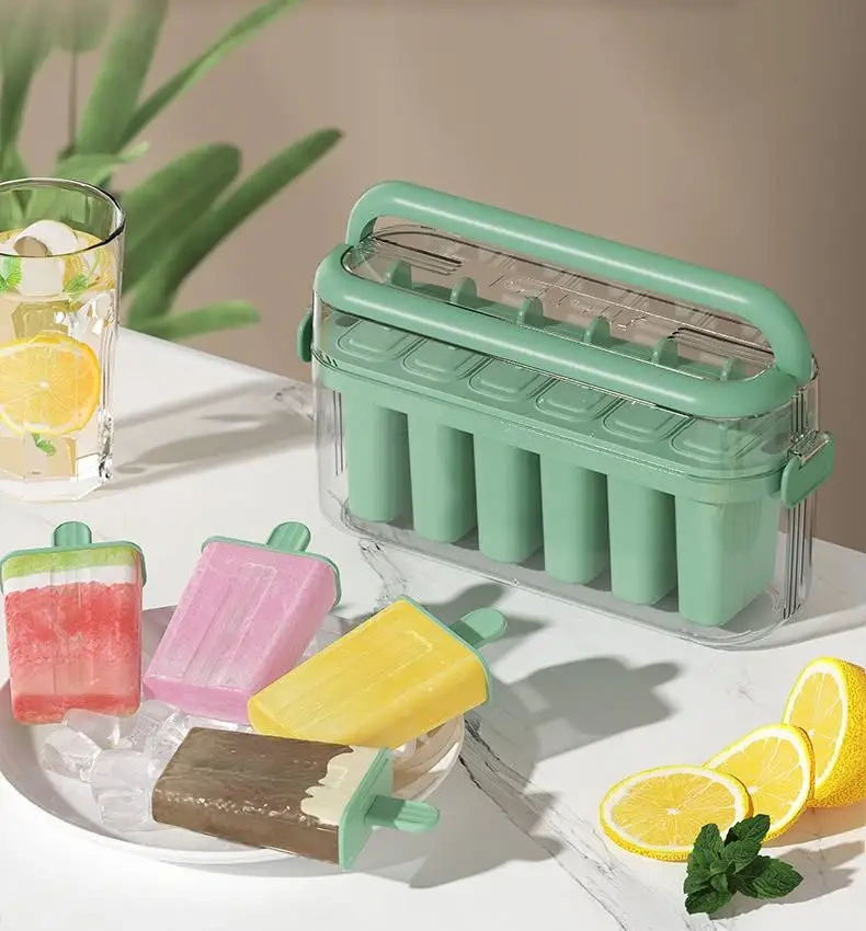 Wholesale Portable Silicone Ice Lolly Moulds Cube Shaped Popsicle Mold with Lid for Ice Cream Popsicle Tool Cube Tray