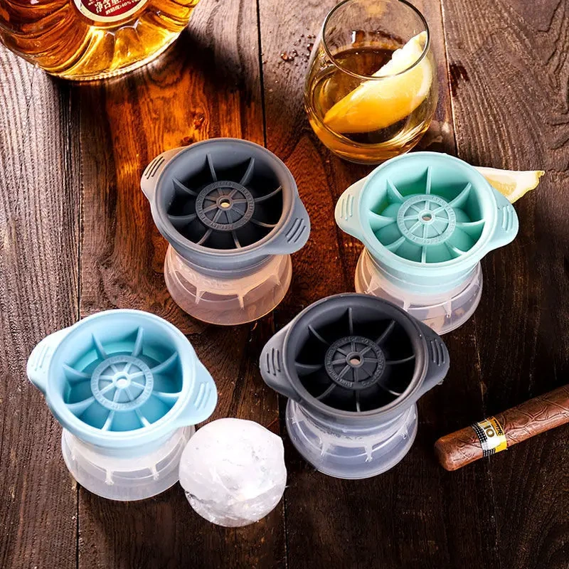 2024 hot selling Portable Custom silicone Round Clear Silicone Ice Cube Ice Sphere Bucket Mold wine Ball Maker Molds with cover