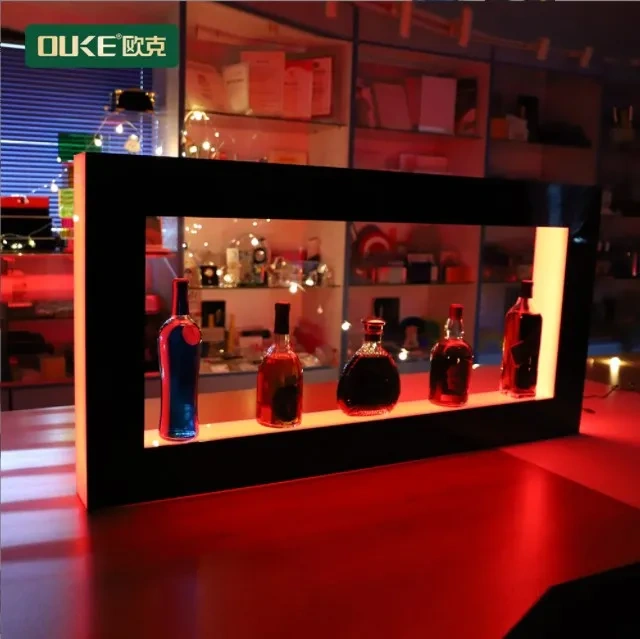 Custom acrylic LED wine display rack wall-mounted Bar LED colored wine rack