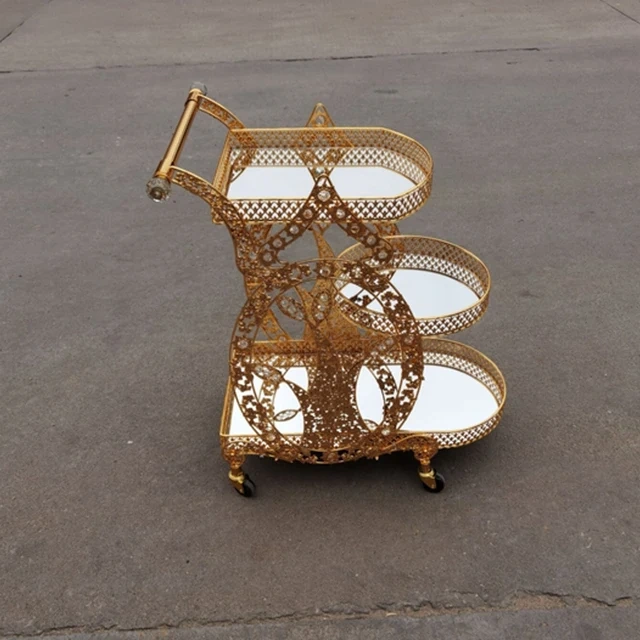 Hotel and Home Furniture Luxury Gold Metal Frame Bar Carts Drink Trolley