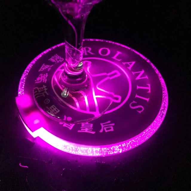 custom disposable bar plastic acrylic wine bottle glass led light up drink coasters for drink