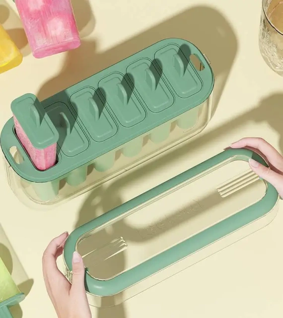 Wholesale Portable Silicone Ice Lolly Moulds Cube Shaped Popsicle Mold with Lid for Ice Cream Popsicle Tool Cube Tray