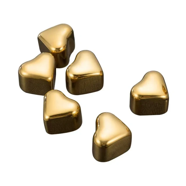 New Arrival Heart shape Love 304 Stainless Steel Golden Heart Shaped Ice Cubes Metal Grains Whiskey Wine Stones