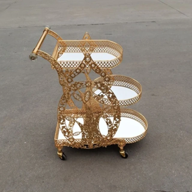 Hotel and Home Furniture Luxury Gold Metal Frame Bar Carts Drink Trolley