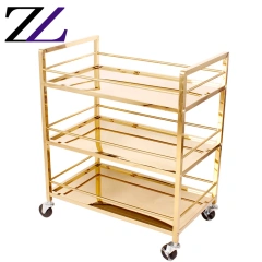 Beauty dining room hand luxury wood gold food tea cake dessert sweet service cart trolley for 3 tier bar hotel wooden trolley