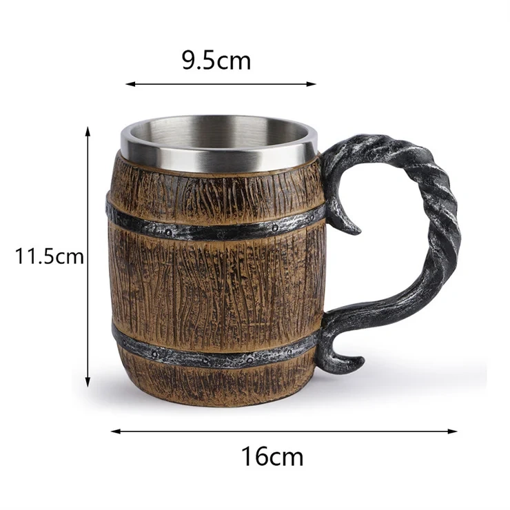 Medieval Beer Mug Handmade Wooden Barrel Beer Mugs Beer Steins, Stainless Steel Vintage Beer Cup, Drinkware Mug