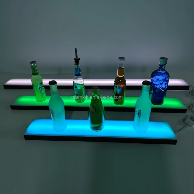LED bar bottle display shelf 18" 24" 36" 48" wall mounted led acrylic floating wall shelf